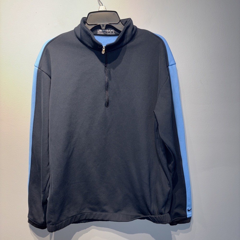Nike Therma Fit Blue Sweater Pullover 1/4 Zip Golf Regular‎ Mock Neck Logo L
